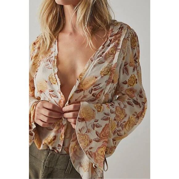 Free People Tops - Intimately Free People Everything’s Rosy Bodysuit Size Small Yellow Floral